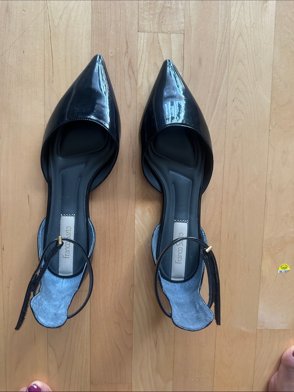 Franco Sarto Black Patent Pointed Slingback Flats